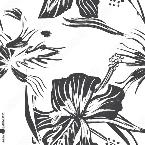 Monochrome Abstract Floral Seamless Pattern Design