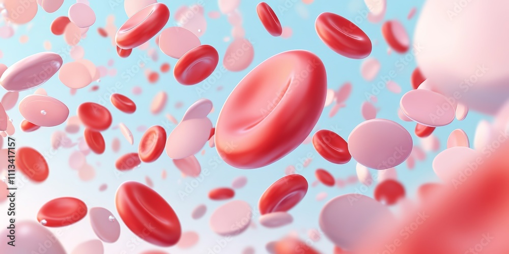 Dynamic of Red and White Blood Cells in Motion Against a Light Blue Background Dynamic of Red and White Blood Cells in Motion Against a Light Blue Background