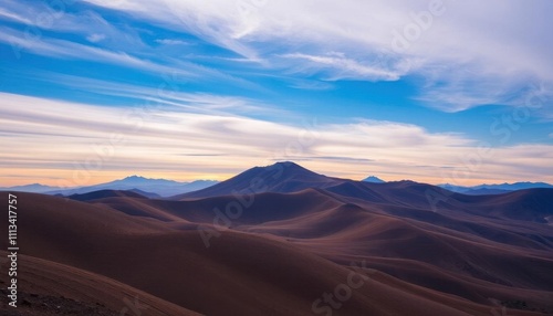 a view of a mountain range with a few hills in the distance