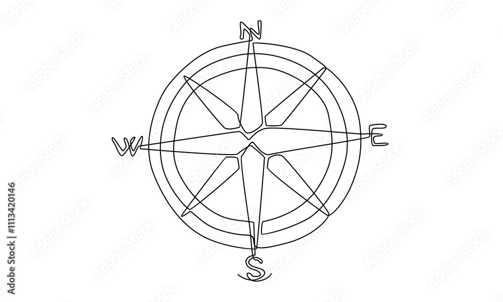 continuous line of compass illustration continuous line of compass illustration