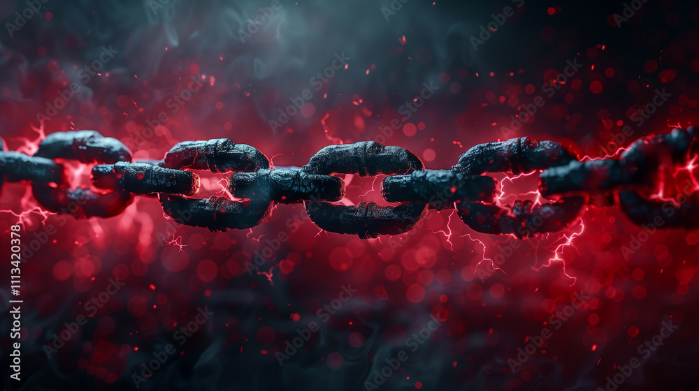 Shattered Chains with Neon Red Accents Symbolizing Liberation Shattered Chains with Neon Red Accents Symbolizing Liberation