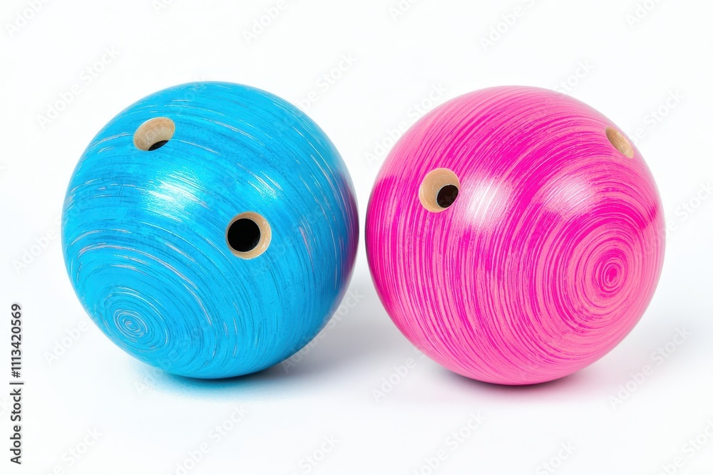Colorful Blue and Pink Bowling Balls on a White Background