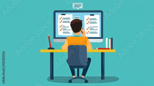 Person reviewing online quiz results on computer screen, focused and engaged