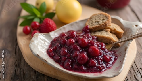 Tangy Lingonberry Sauce in a Bowl with Fresh Berries