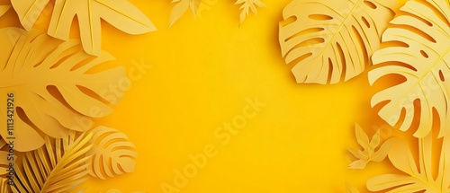 Wallpaper Mural Summer paper cut leaf shape illustration on vibrant yellow background high-quality eps vector graphic for creative design projects Torontodigital.ca
