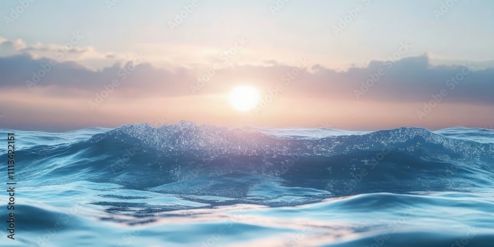 Serene Sunrise Ocean View Soft Pastel Colors Gentle Waves Tranquil Water Surface Horizon Serene Sunrise Ocean View Soft Pastel Colors Gentle Waves Tranquil Water Surface Horizon