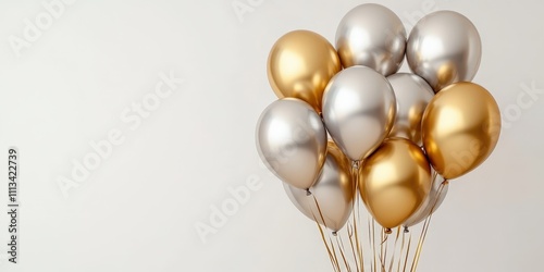 Wallpaper Mural A Vibrant Bunch of Gold and Silver Balloons on a Clean White Background Perfect for Celebrations and Festive Occasions Torontodigital.ca