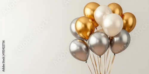 Wallpaper Mural A vibrant bunch of gold, silver, and white balloons floating on a neutral white background, perfect for festive occasions and celebrations Torontodigital.ca