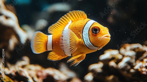 Vibrant clownfish swimming gracefully among colorful coral reefs.