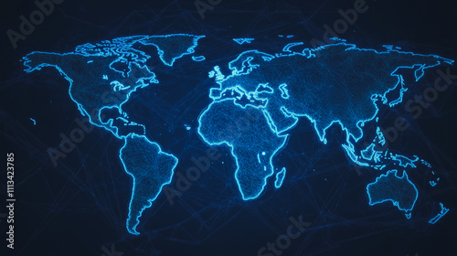 abstract business connection of line from nail node to node on world map background Innovation network points Earth's surface