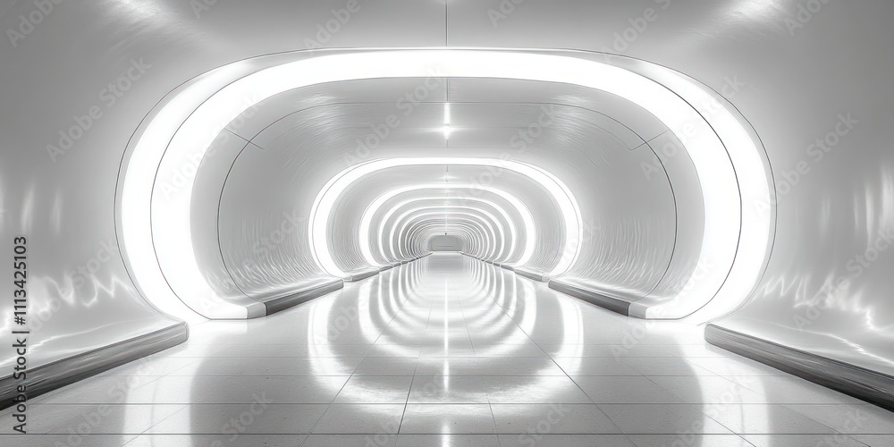 Futuristic Corridor with Sleek Metallic Surfaces and Bright White Ambient Light in a Minimalistic Design Futuristic Corridor with Sleek Metallic Surfaces and Bright White Ambient Light in a Minimalistic Design