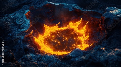 Fiery Lava Pit Molten Rock, Volcanic Crater, Inferno Glow photo