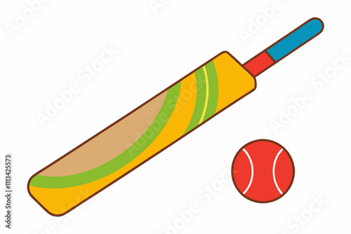 Cricket bat and ball cartoon style flat vector