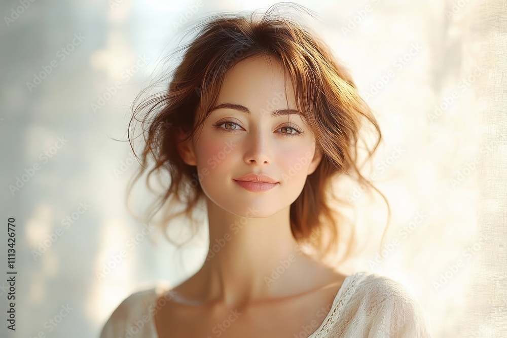 Middle-aged Asian Woman in White Clothing Smiling in Natural Light Middle-aged Asian Woman in White Clothing Smiling in Natural Light