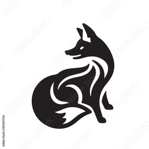 Minimalist black and white line drawing of a cunning fox. Simple vector illustration of a sly fox silhouette