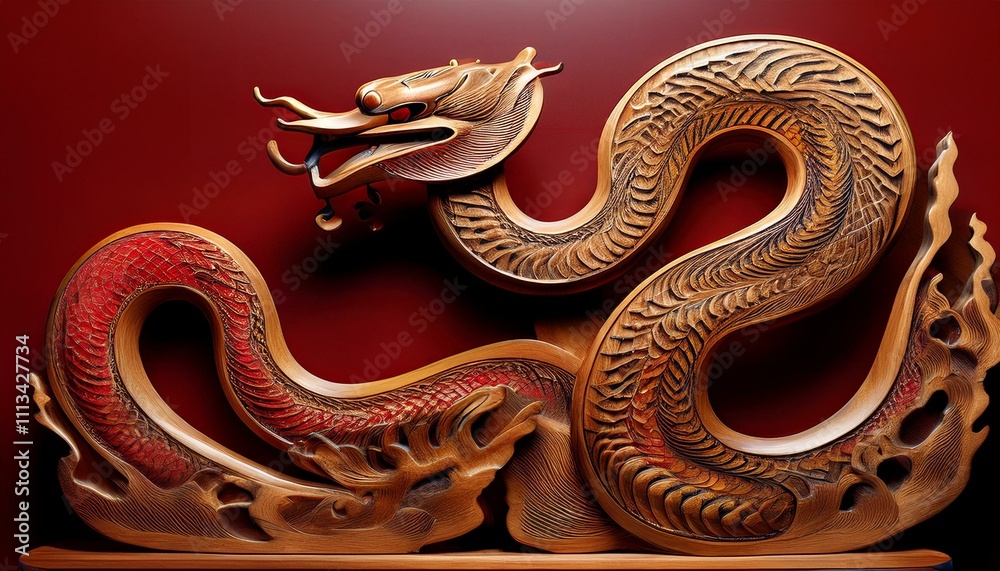 Obraz premium Snake wooden. chinese snake statue. chinese new year
