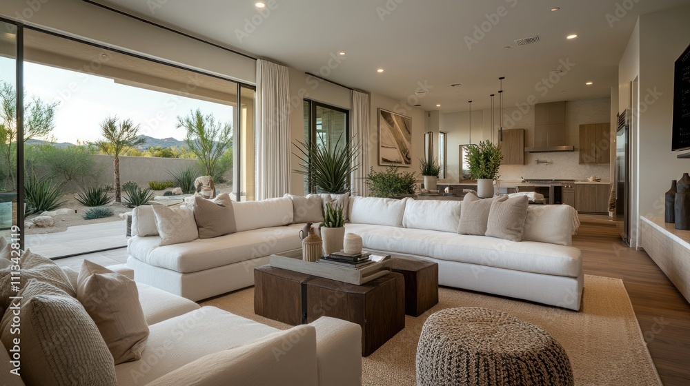 Fototapeta premium Modern Desert Home Living Room Design With Stunning Views