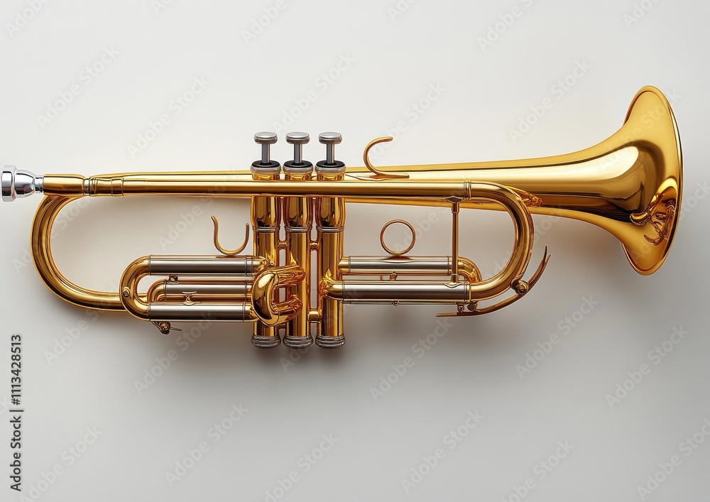 Obraz premium Shiny gold trumpet isolated on white background.