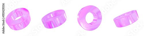 Set of 4 3d iridescent tube isolated on a transparent background. Pink tone. 3d elements for graphic design.