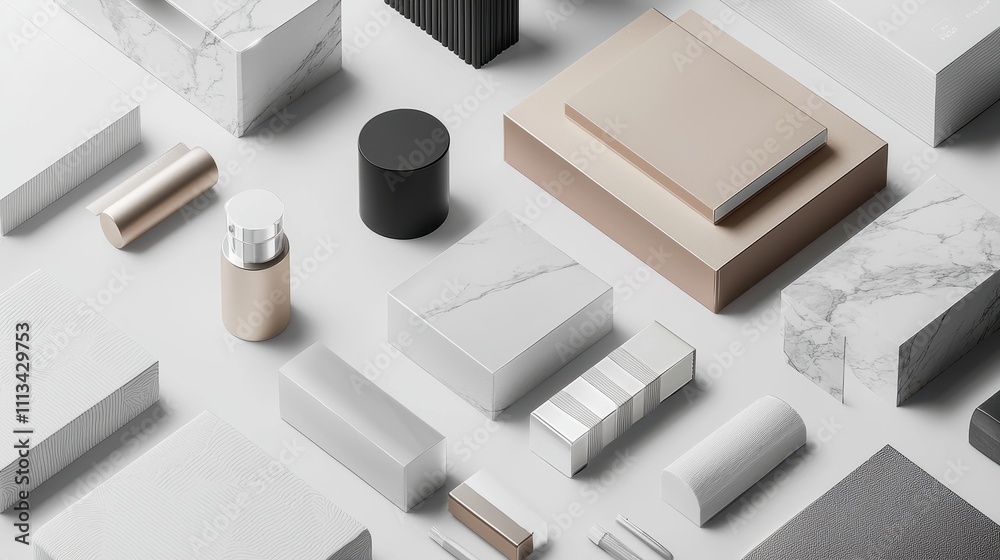 Elegant Clean Mockup of Modern Product Branding with Various Geometric Shapes and Textures Elegant Clean Mockup of Modern Product Branding with Various Geometric Shapes and Textures