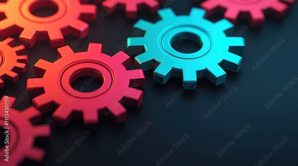 ฺBackground technology trends, Colorful metallic gears arranged on a dark surface, symbolizing mechanics, engineering, and innovation in a visually striking manner. ฺBackground technology trends, Colorful metallic gears arranged on a dark surface, symbolizing mechanics, engineering, and innovation in a visually striking manner.