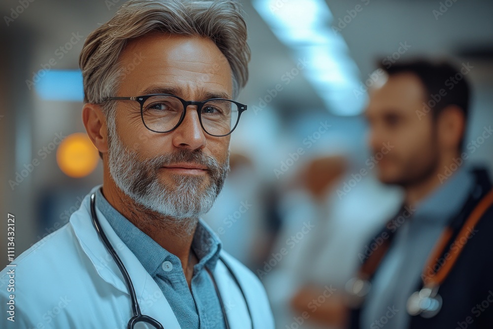 Doctors Meeting Hospital Administrator in Modern Medical Office Environment Doctors Meeting Hospital Administrator in Modern Medical Office Environment