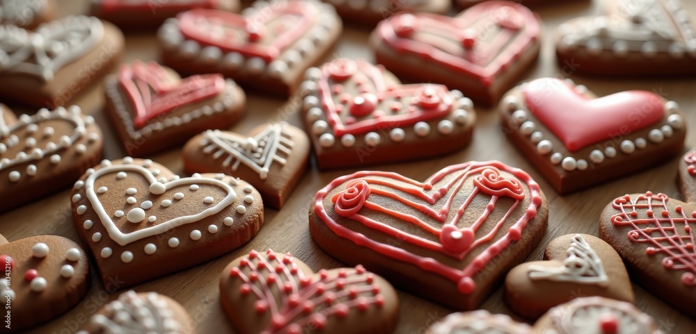 Colorful heart-shaped cookies with intricate designs, perfect for celebrations, baking-themed projects, or Valentine's Day promotions. Colorful heart-shaped cookies with intricate designs, perfect for celebrations, baking-themed projects, or Valentine's Day promotions.