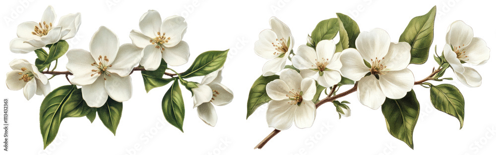 Fototapeta premium PNG Vintage white flower set on transparent background