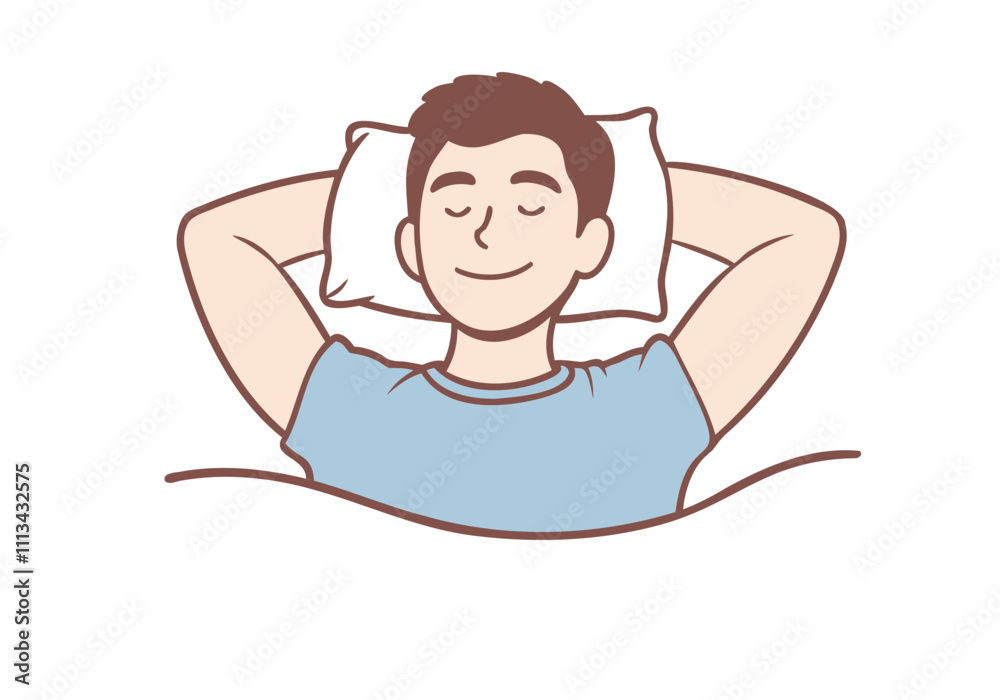The young man is smiling and sleeping happily on the bed. Hand drawn style vector design illustrations.
The young man is smiling and sleeping happily on the bed. Hand drawn style vector design illustrations.