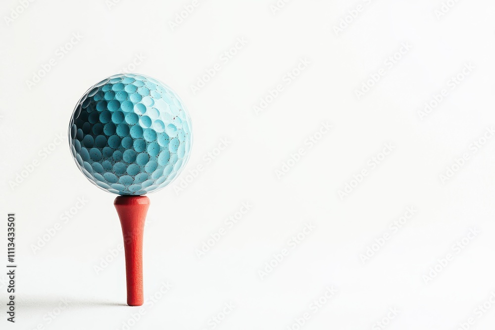 Cyan Golf Ball on Red Tee Against Minimal White Background Cyan Golf Ball on Red Tee Against Minimal White Background