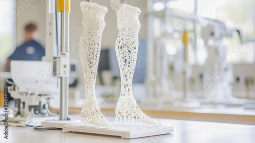 3D printed legs medical technology prosthetics innovation design healthcare laboratory white modern engineering 3D printing artificial limbs anatomy research futuristic detailed structure manufacturin photo