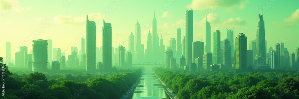 A vibrant green city skyline blending nature with urban architecture, reflecting sustainability and innovation for modern living. Ideal for environmental or urban development themes. A vibrant green city skyline blending nature with urban architecture, reflecting sustainability and innovation for modern living. Ideal for environmental or urban development themes.