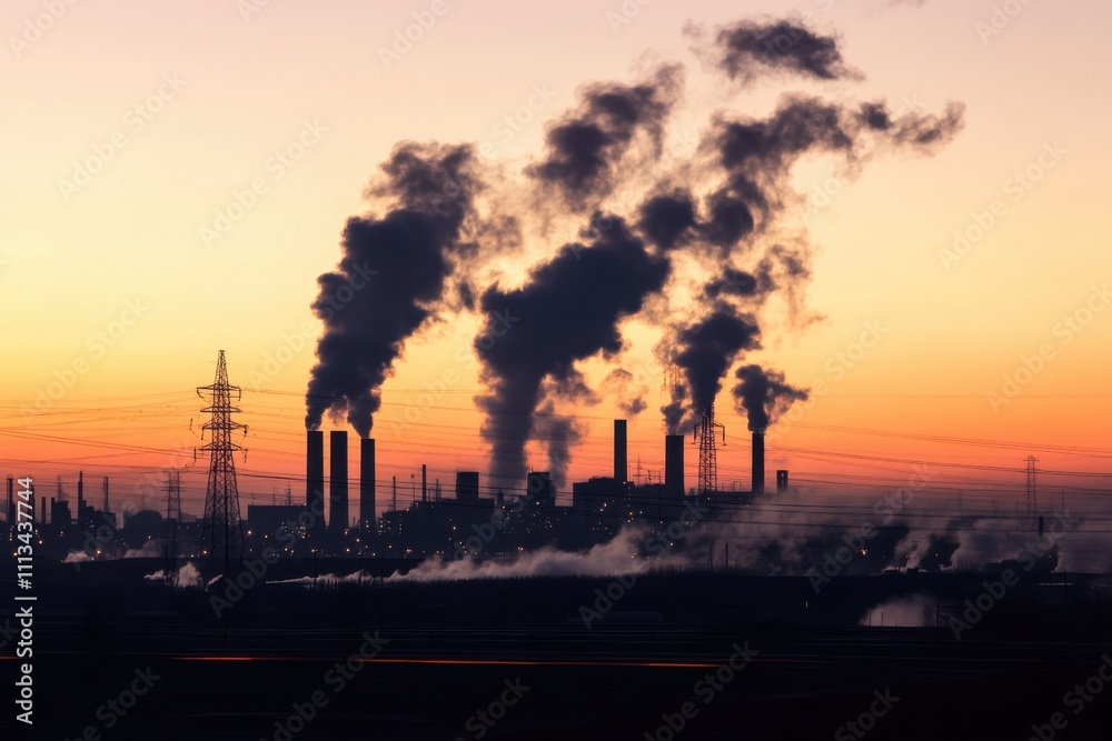Industrial landscape at twilight with smoke urban environment standard photography atmospheric conditions industrial conceptual imagery Industrial landscape at twilight with smoke urban environment standard photography atmospheric conditions industrial conceptual imagery