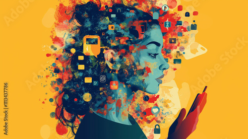 Cyberbullying social media safety concept. A teenager is depicted safeguarding their social media account against cyberbullying, highlighting the importance of online safety in today's digital age.
