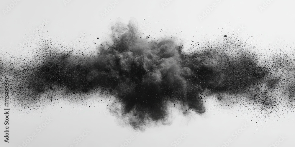 Chaotic Black Explosion Powder on White Background Creating a Stunning Visual Effect of Movement and Energy in a Minimalist Composition Chaotic Black Explosion Powder on White Background Creating a Stunning Visual Effect of Movement and Energy in a Minimalist Composition