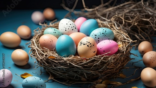 Vibrant Easter Eggs Nestled in a Colorful Nest"