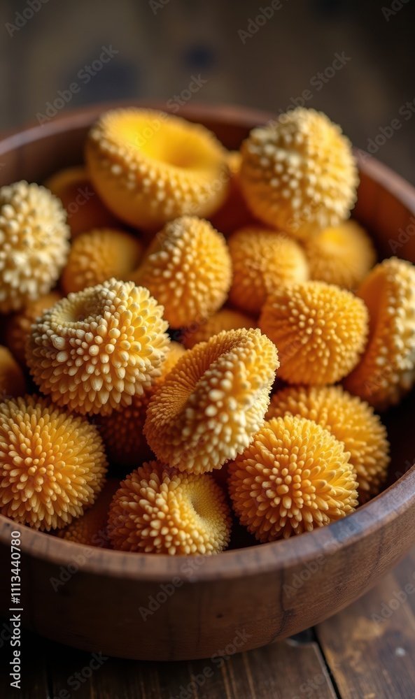 A vibrant bowl of exotic yellow fruits with a unique texture, perfect for culinary projects, food blogs, and natural product promotions. A vibrant bowl of exotic yellow fruits with a unique texture, perfect for culinary projects, food blogs, and natural product promotions.