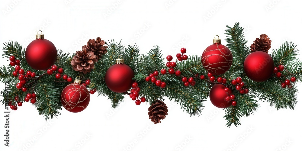 Festive Christmas Garland with Red Berries and Ball Decorations Perfect for Holiday Home Decor Festive Christmas Garland with Red Berries and Ball Decorations Perfect for Holiday Home Decor