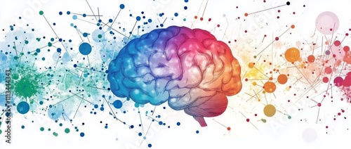 Colorful and intricate human brain illustration with vibrant patterns and depth perception photo