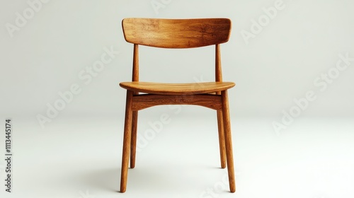 Minimalistic wooden chair Scandinavian design with woven cane backrest and seat isolated on white