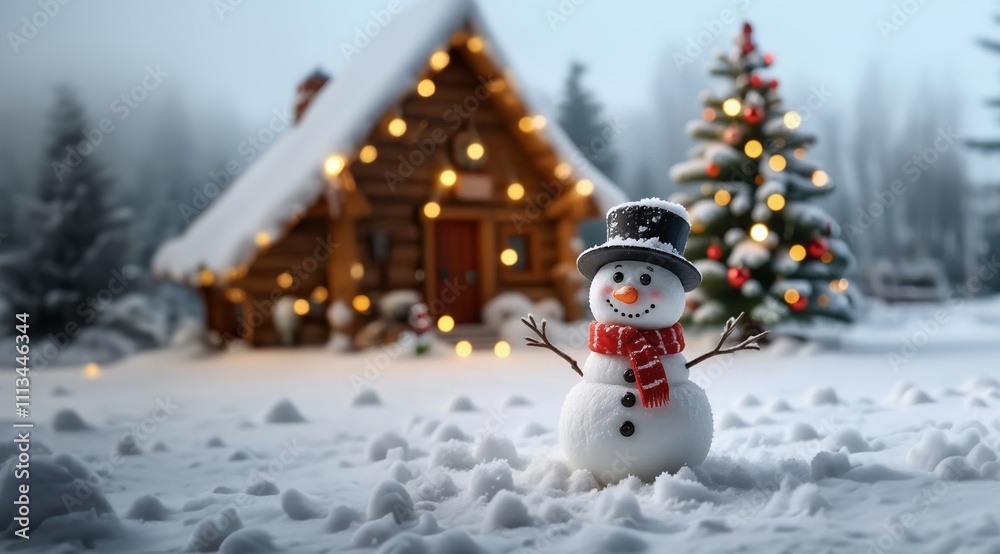 Obraz premium Snowman on the snowy winter background.