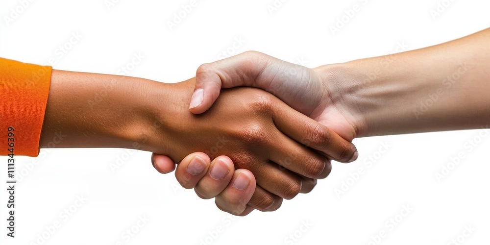 Close-Up of Two Hands Shaking Hands Isolated on White Background Symbolizing Agreement, Cooperation, Partnership, and Unity in Professional Settings Close-Up of Two Hands Shaking Hands Isolated on White Background Symbolizing Agreement, Cooperation, Partnership, and Unity in Professional Settings