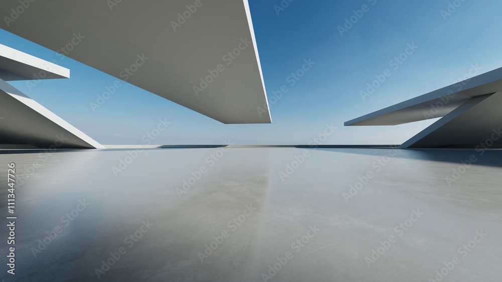 3d render of abstract modern concrete architecture with empty cement floor, minimal exterior, car presentation background 3d render of abstract modern concrete architecture with empty cement floor, minimal exterior, car presentation background