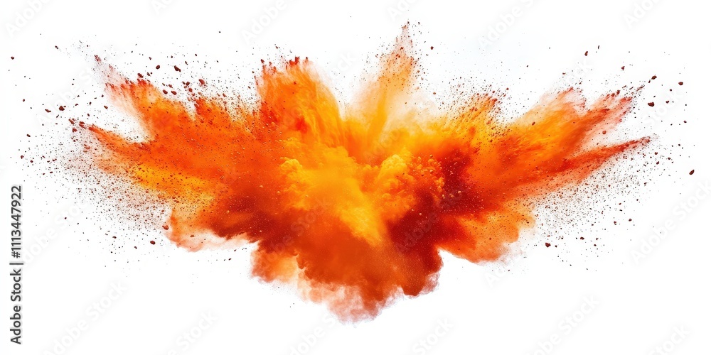Vibrant Orange Explosion Powder Against a White Background Capturing Chaos and Dynamic Energy in a Captivating Display of Color and Motion Vibrant Orange Explosion Powder Against a White Background Capturing Chaos and Dynamic Energy in a Captivating Display of Color and Motion