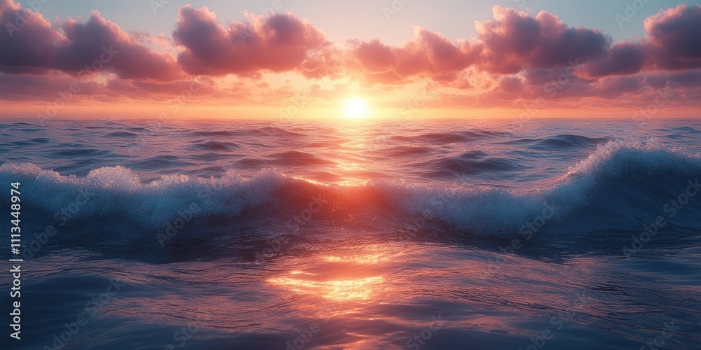 Serene Ocean Sunrise Soft Pastel Colors Gentle Waves Sparkling Water Surface Horizon Serene Ocean Sunrise Soft Pastel Colors Gentle Waves Sparkling Water Surface Horizon