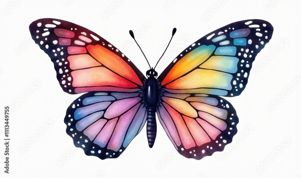Fototapeta premium A vibrant, watercolor-style illustration of a butterfly, symbolizing transformation and beauty, perfect for nature-themed designs, educational materials, or wellness branding.
