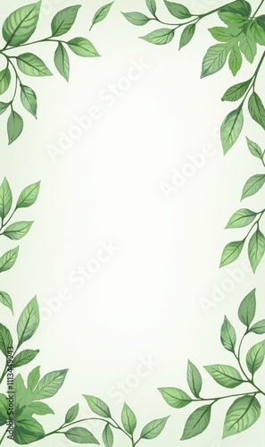 A beautiful, hand-painted border of green leaves on a soft background, perfect for invitations, eco-friendly projects, or nature-themed designs.