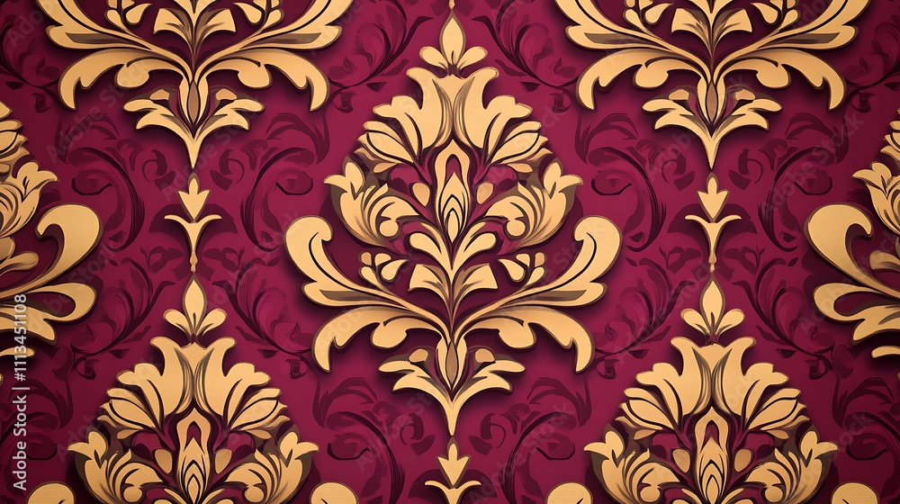 Elegant Royal Damask Patterns in Rich Burgundy and Gold Colors for Luxurious Decor and Design Projects Elegant Royal Damask Patterns in Rich Burgundy and Gold Colors for Luxurious Decor and Design Projects