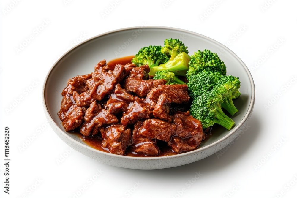 Realistic Plate of Tender Beef Slices with Broccoli Garnish