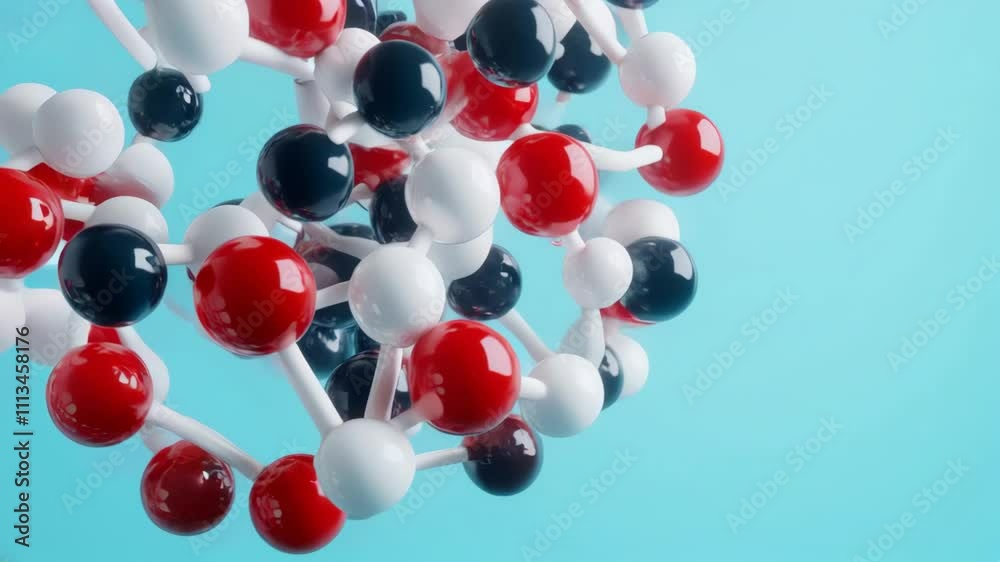 Exploring molecular structure of atoms chemistry science model with red spheres on blue background